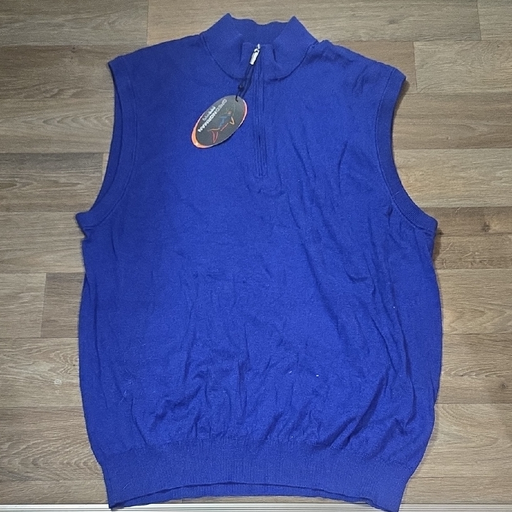 NWT Greg Norman Collection Men's Sleeveless Half-Zip Sweater Vest in Royal Blue
